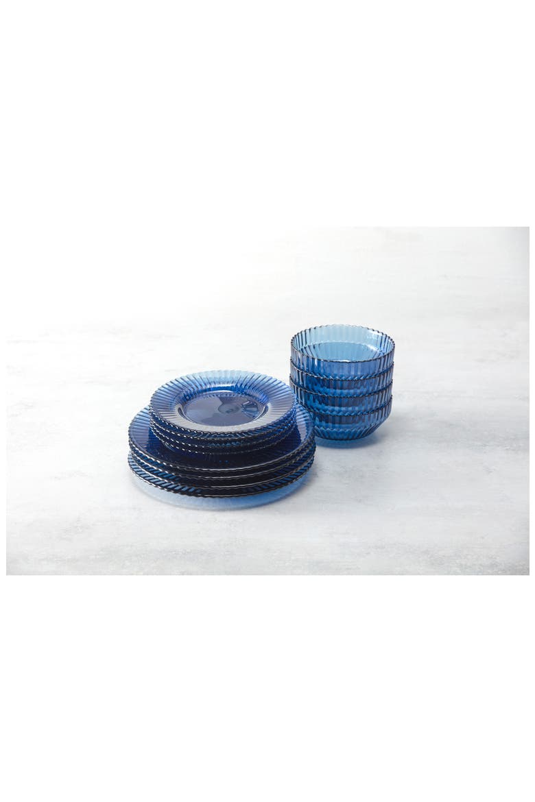 Archie 12-Piece Glass Dinnerware Set, Alternate, color, CORNFLOWER