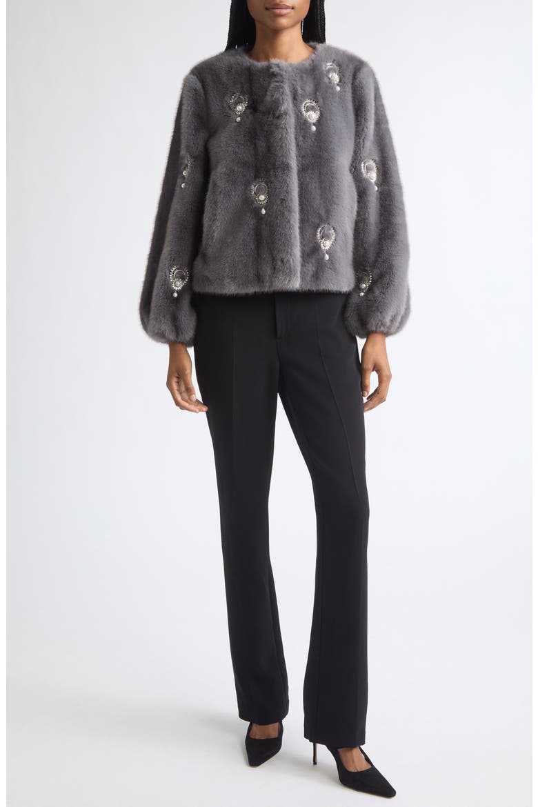 Pearl Drop Faux Fur Jacket, Alternate, color, CITY SKYLINE