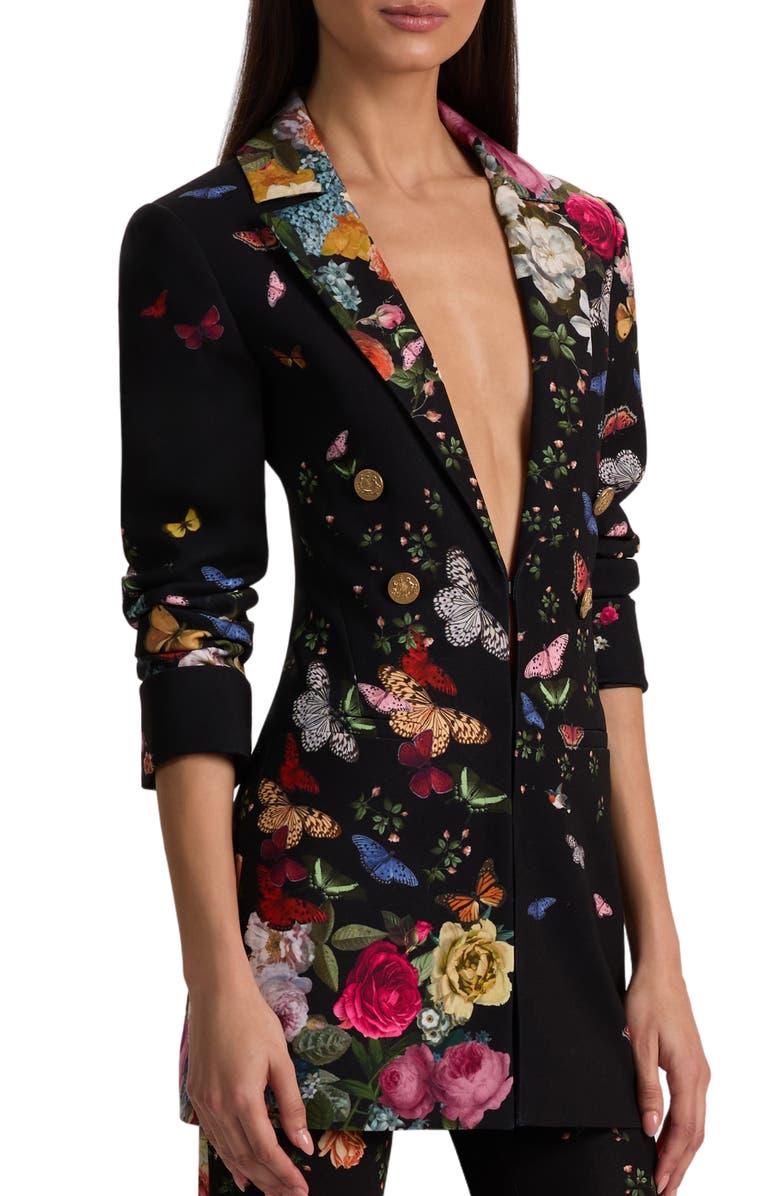 Alice + Olivia Mya Butterfly & Floral Print Blazer, Alternate, color, Solar Strength Black