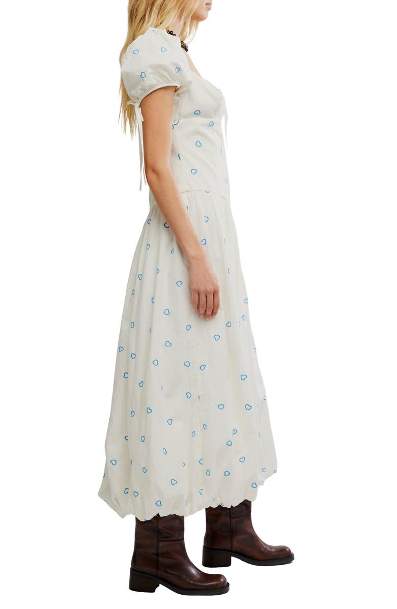 Free People Bali Sprinkled Heart Puff Sleeve Cotton Maxi Dress, Alternate, color, Tofu Combo