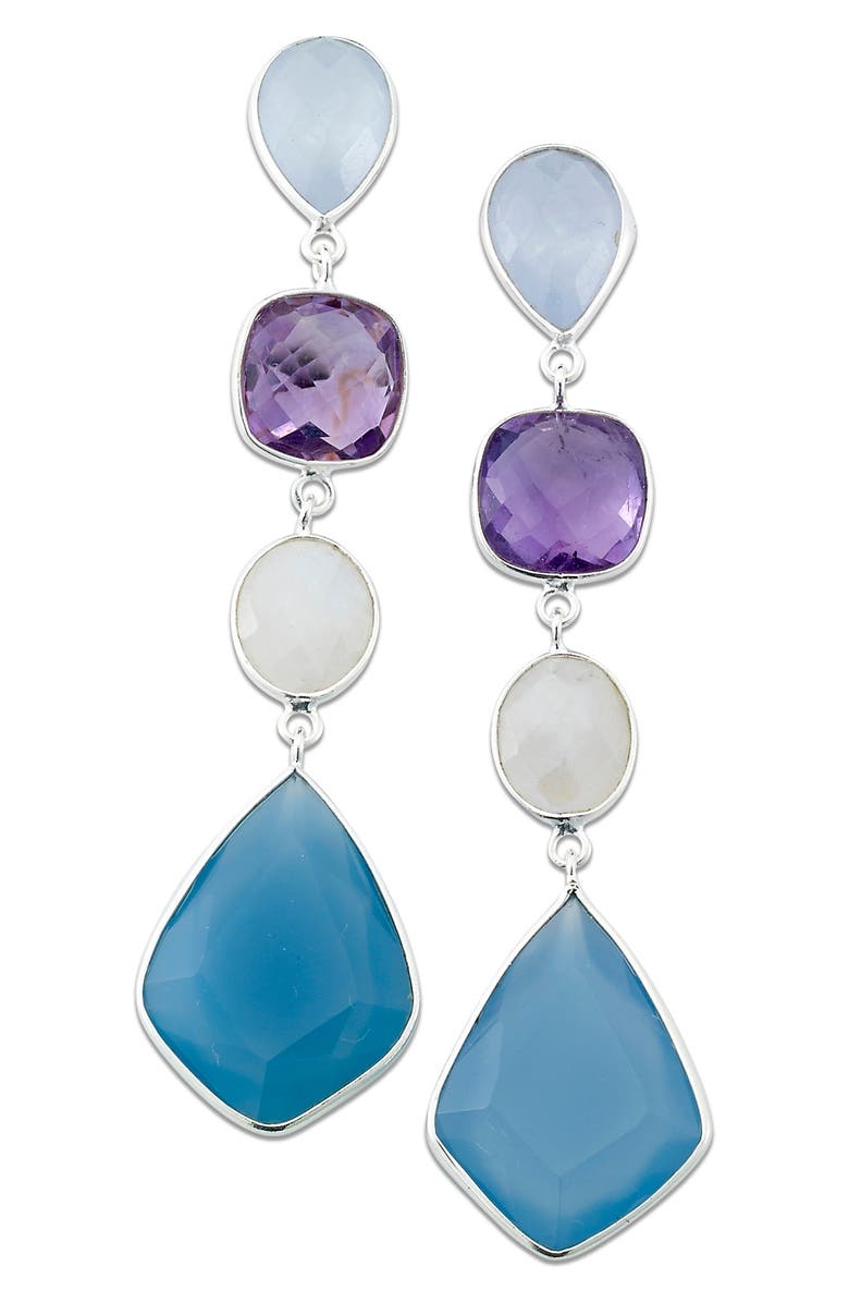 SAMUEL B. Sterling Silver Multistone Drop Earrings, Main, color, 