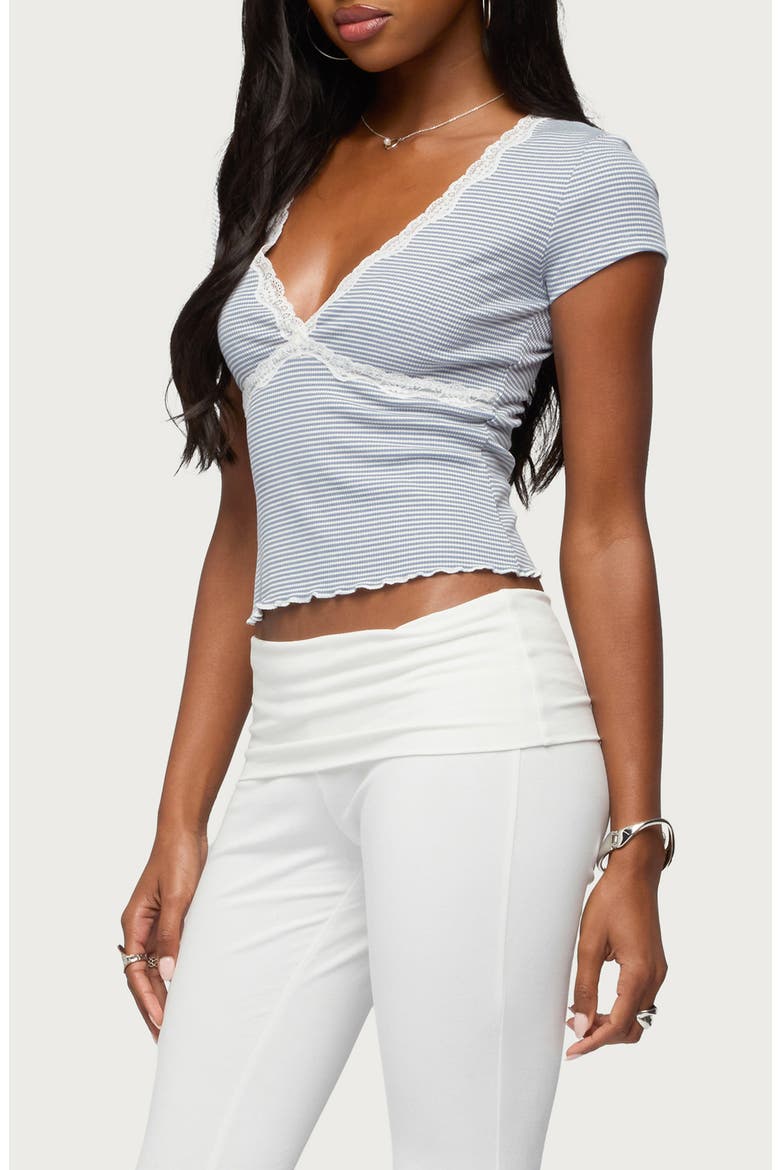 Alvera Lacey V-Neck Top, Alternate, color, BLUE-AND-WHITE