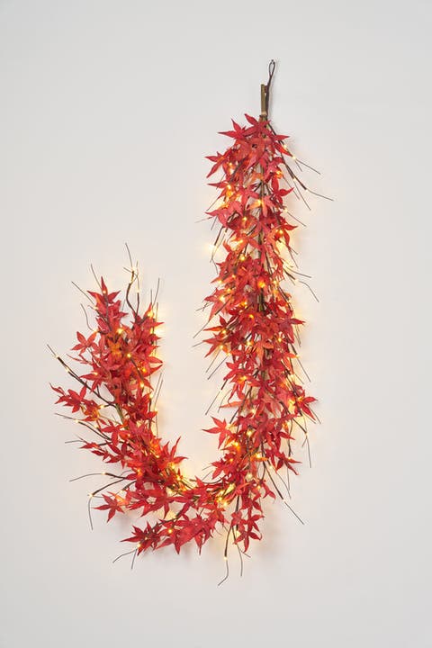 Brown Branch & Twig Lighted Japanese Red Maple Fall Mantle Pre-lit Garland Table Runner