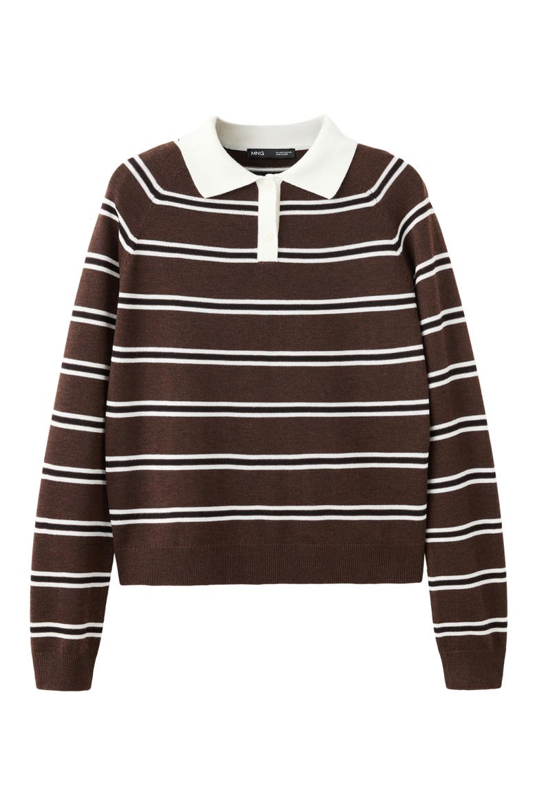 Striped Polo Collar Sweater, Alternate, color, CHOCOLATE