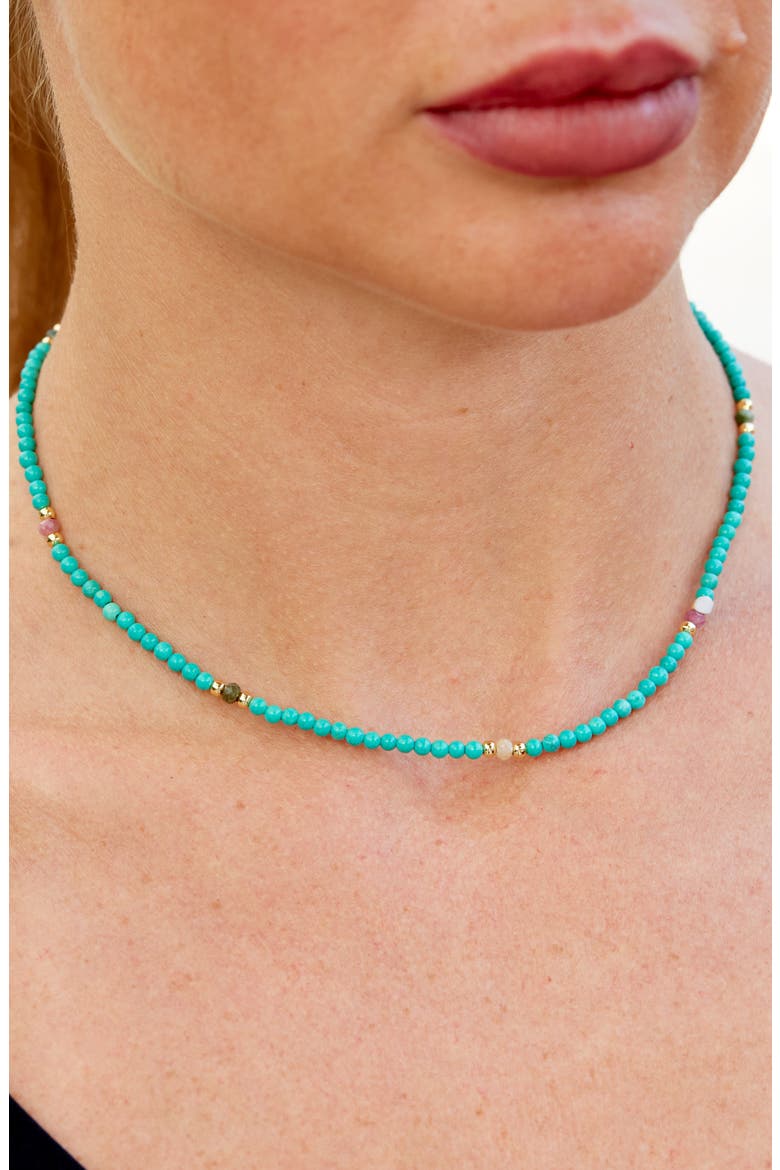 Cultured Freshwater Pearl & Turquoise Beaded Necklace, Alternate, color, BLUE/GOLD