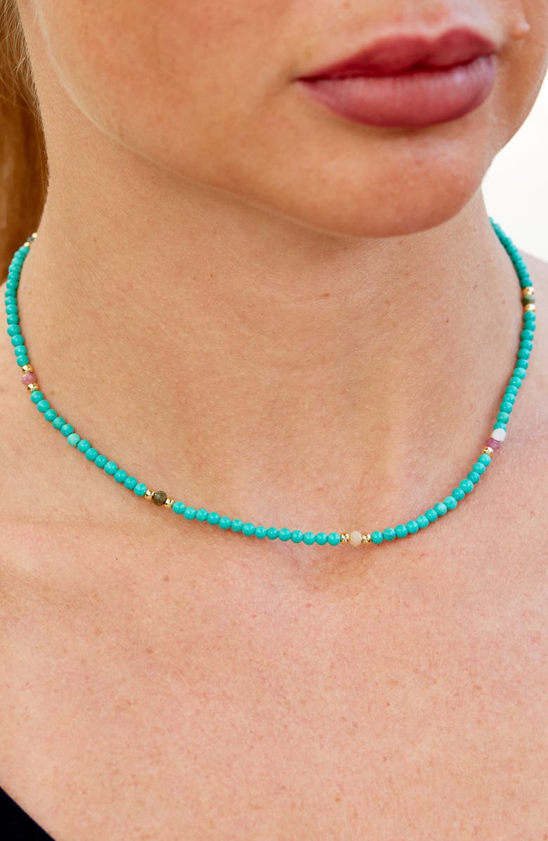 SAVVY CIE JEWELS Cultured Freshwater Pearl & Turquoise Beaded Necklace, Alternate, color, Blue/Gold