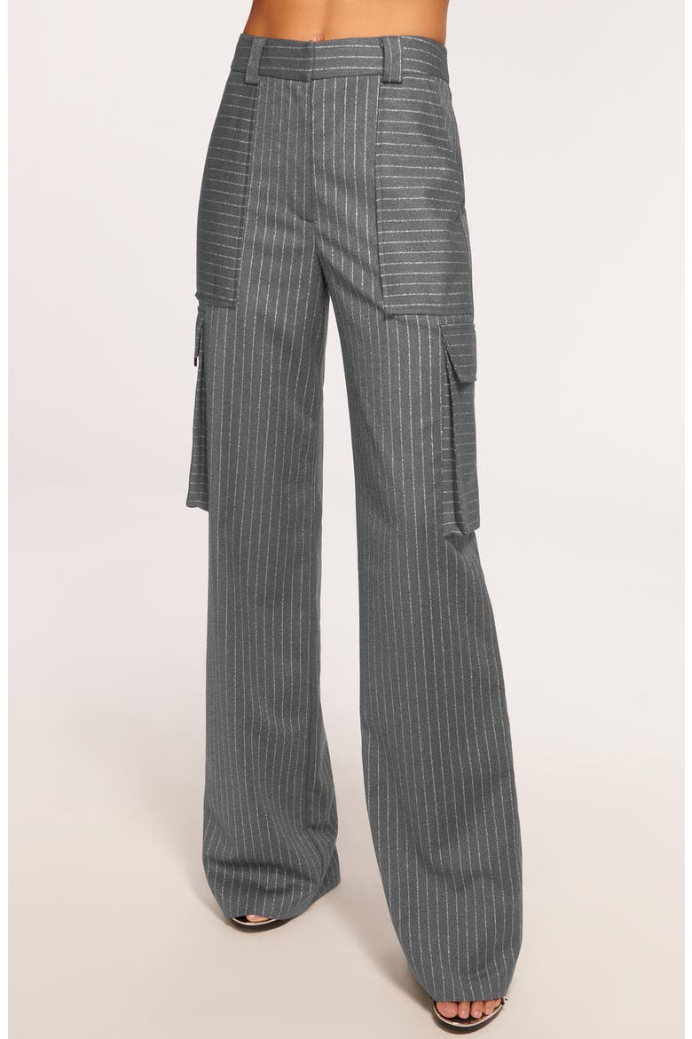 Noa Metallic Pinstripe Cargo Pants, Alternate, color, CHARCOAL LUREX PINSTRIPE