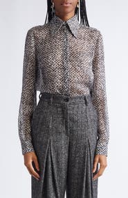 Dolce&Gabbana Bouclé Print Silk Chiffon Button-Up Shirt