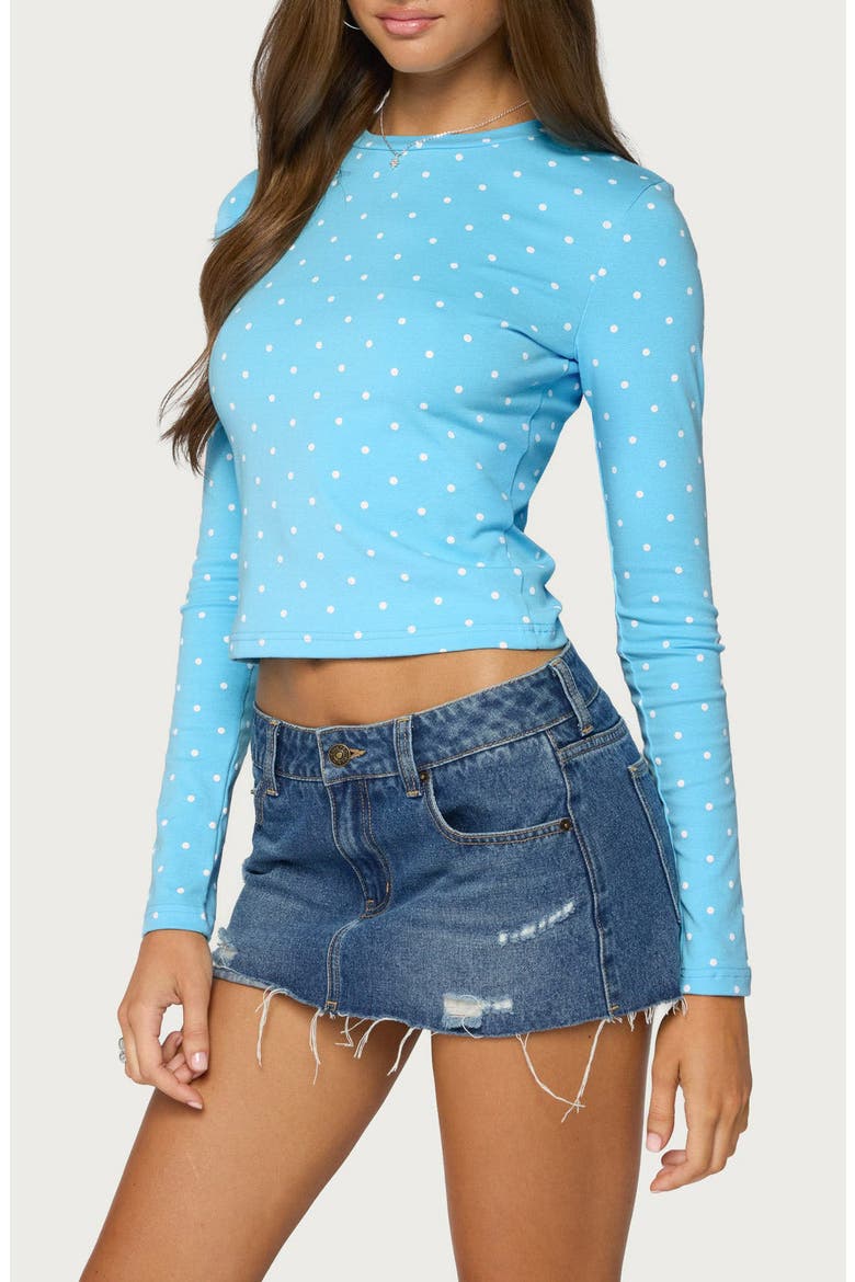 Daliya Polka Dot Long Sleeve Crop Top, Alternate, color, TURQUOISE
