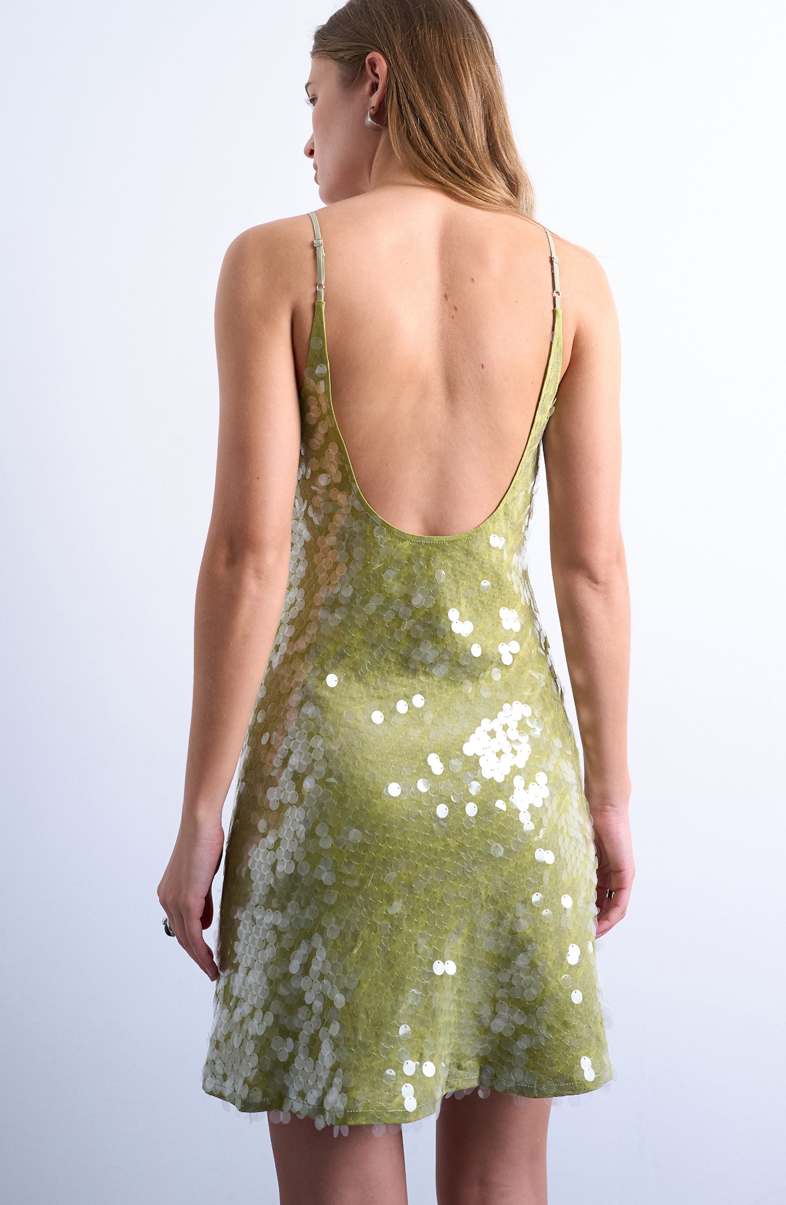Scoop Neck Sequin Minidress - image 2