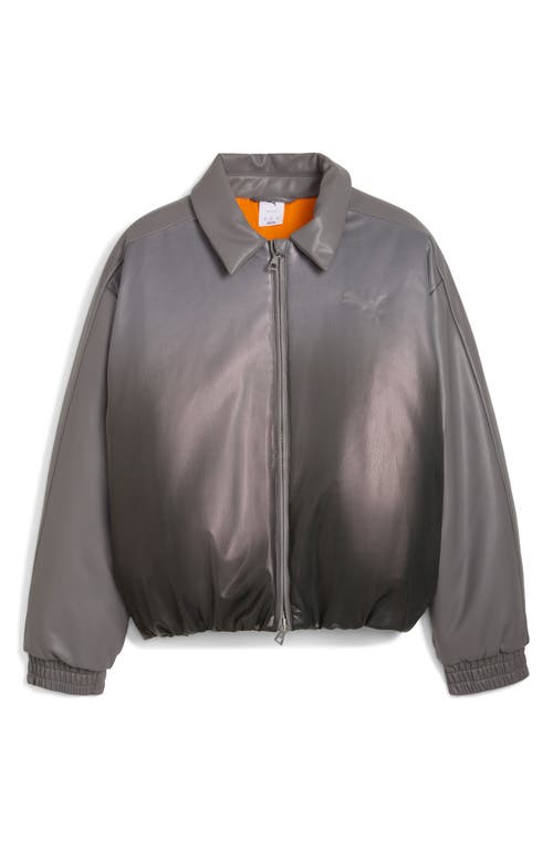 Puma Oversize Faux Leather Bomber Jacket In Gray