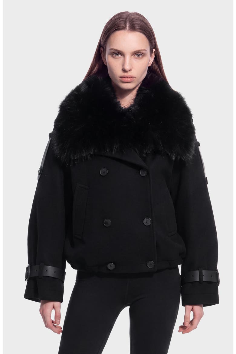 Maemi Wool Bomber with Faux Fur Collar, Main, color, Black