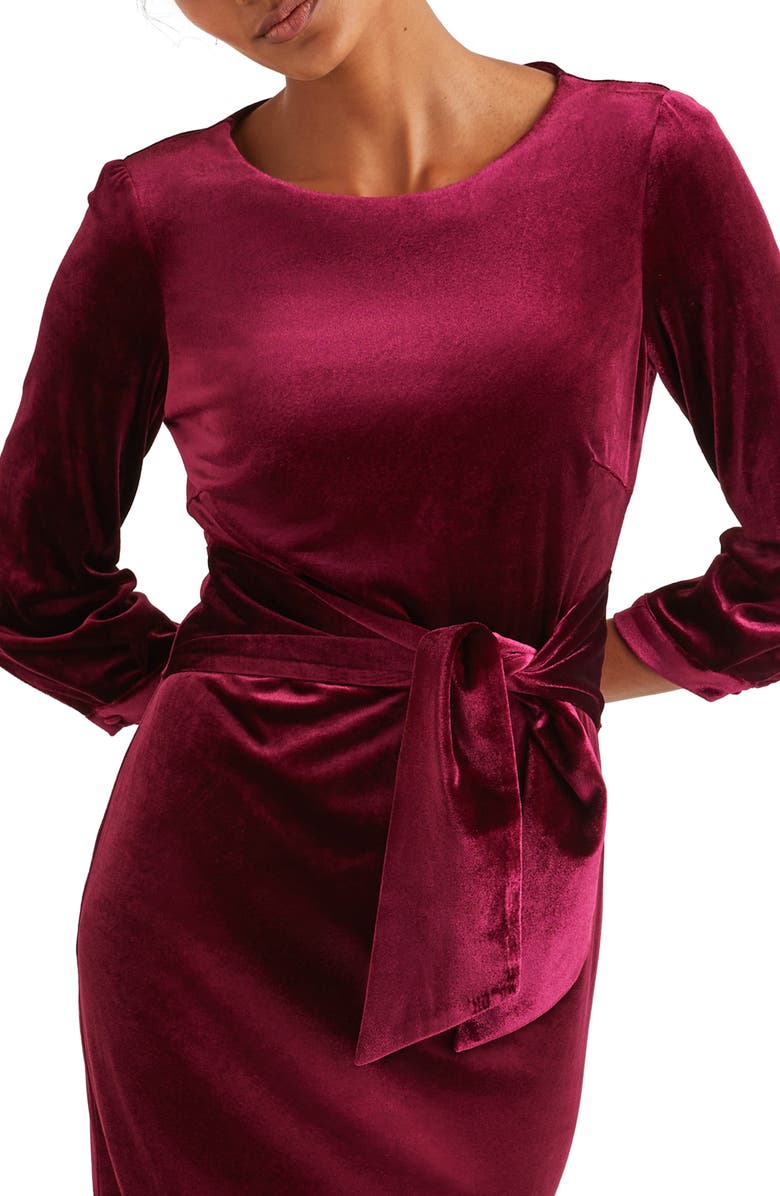 Boden Julianna Velvet Tie Waist Sheath Dress, Alternate, color, 