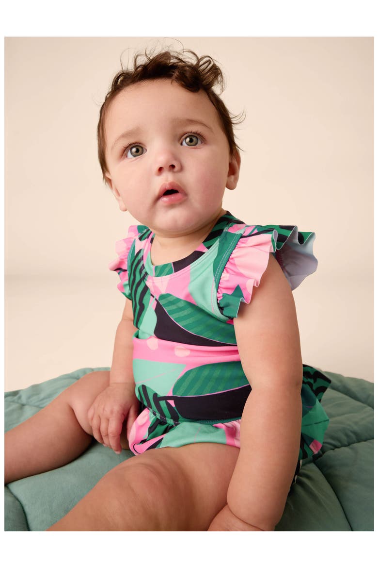 Short Sleeve Baby Swim Set, Alternate, color, Bossa Nova Foliage