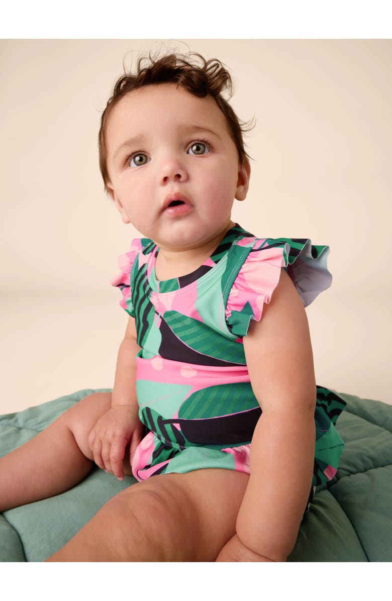 Tea Collection Short Sleeve Baby Swim Set, Alternate, color, Bossa Nova Foliage