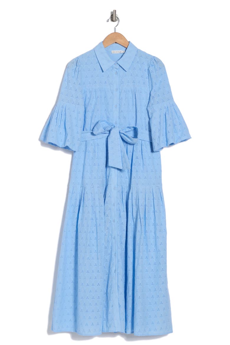 Eyelet Tie Waist Shirtdress, Alternate, color, BLUEBELL