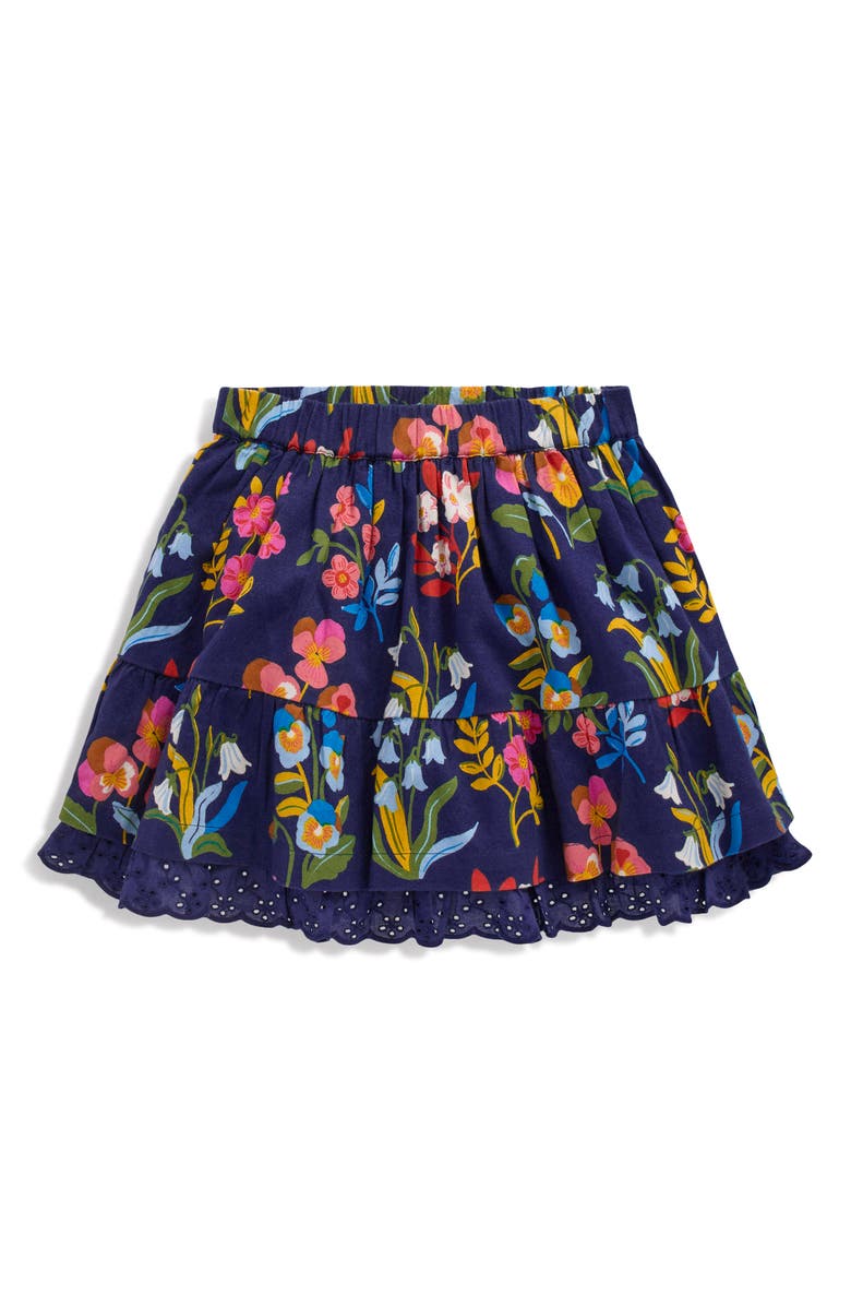 Mini Boden Kids' Floral Cotton Pull-On Skirt, Main, color, College Blue Pansy Bed