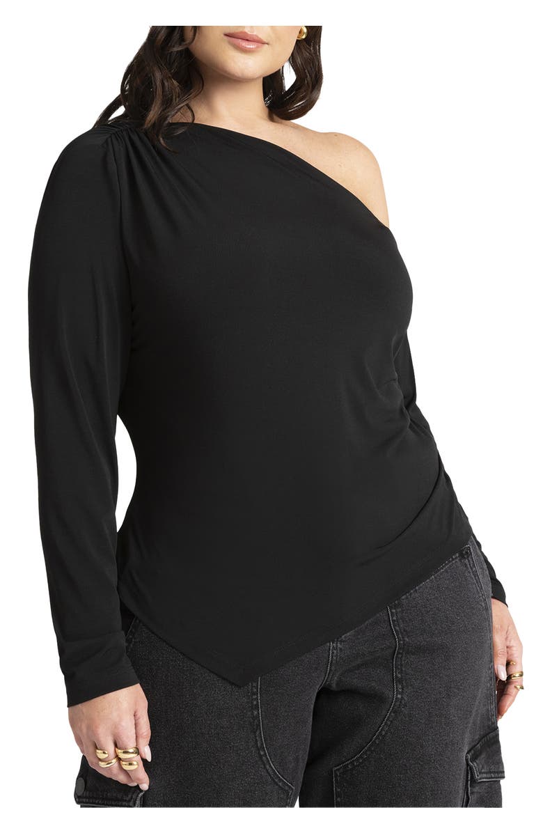 ELOQUII Ruched One Shoulder Tee With Thumbhole Sleeve, Main, color, 