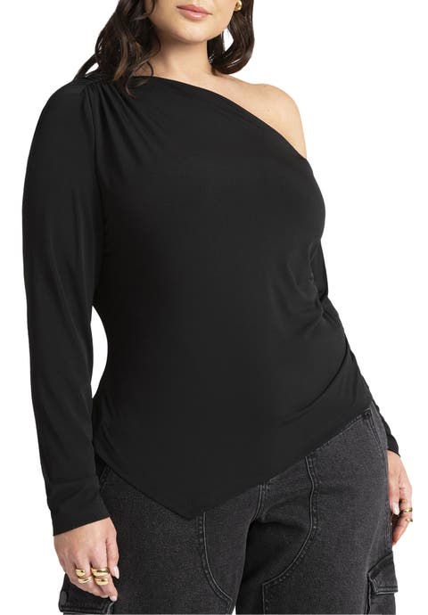 Ruched One Shoulder Tee With Thumbhole Sleeve (Plus Available)