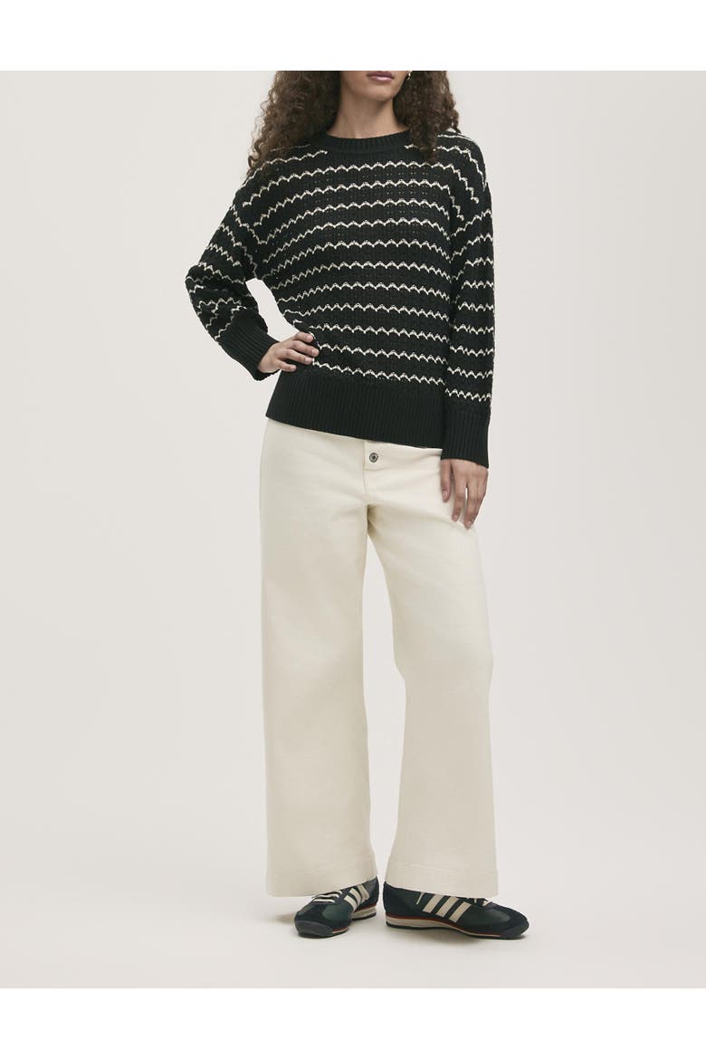 Sansa Long Sleeve Crochet Sweater, Alternate, color, Black