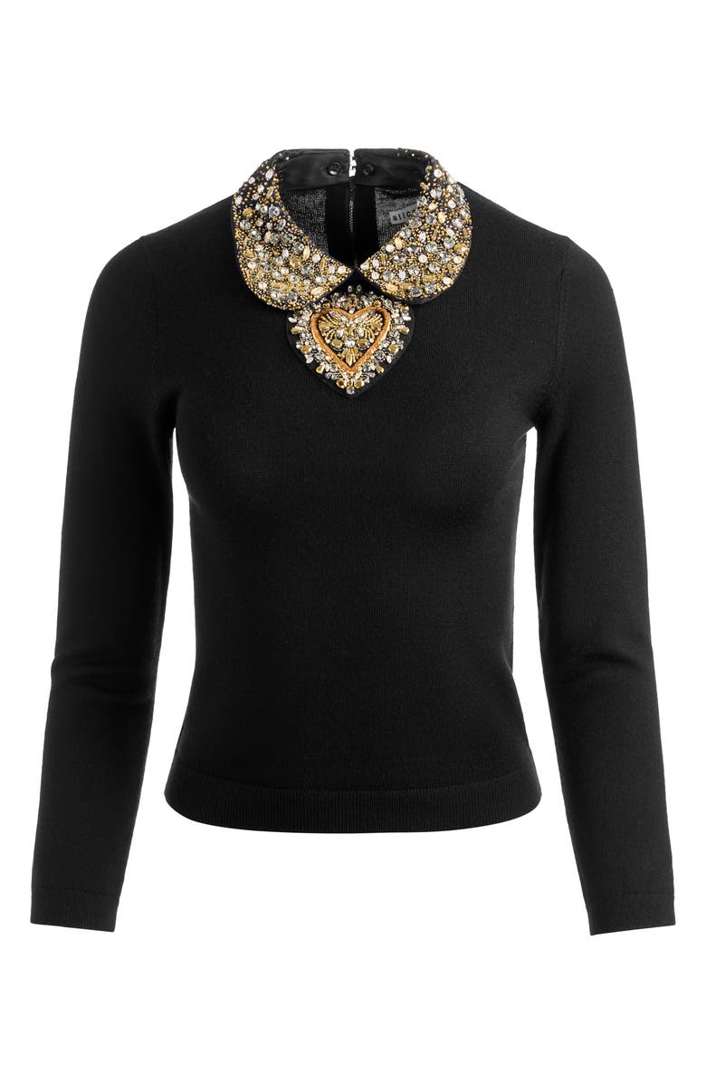 Alice + Olivia Porla Jeweled Collar Sweater, Alternate, color, Black