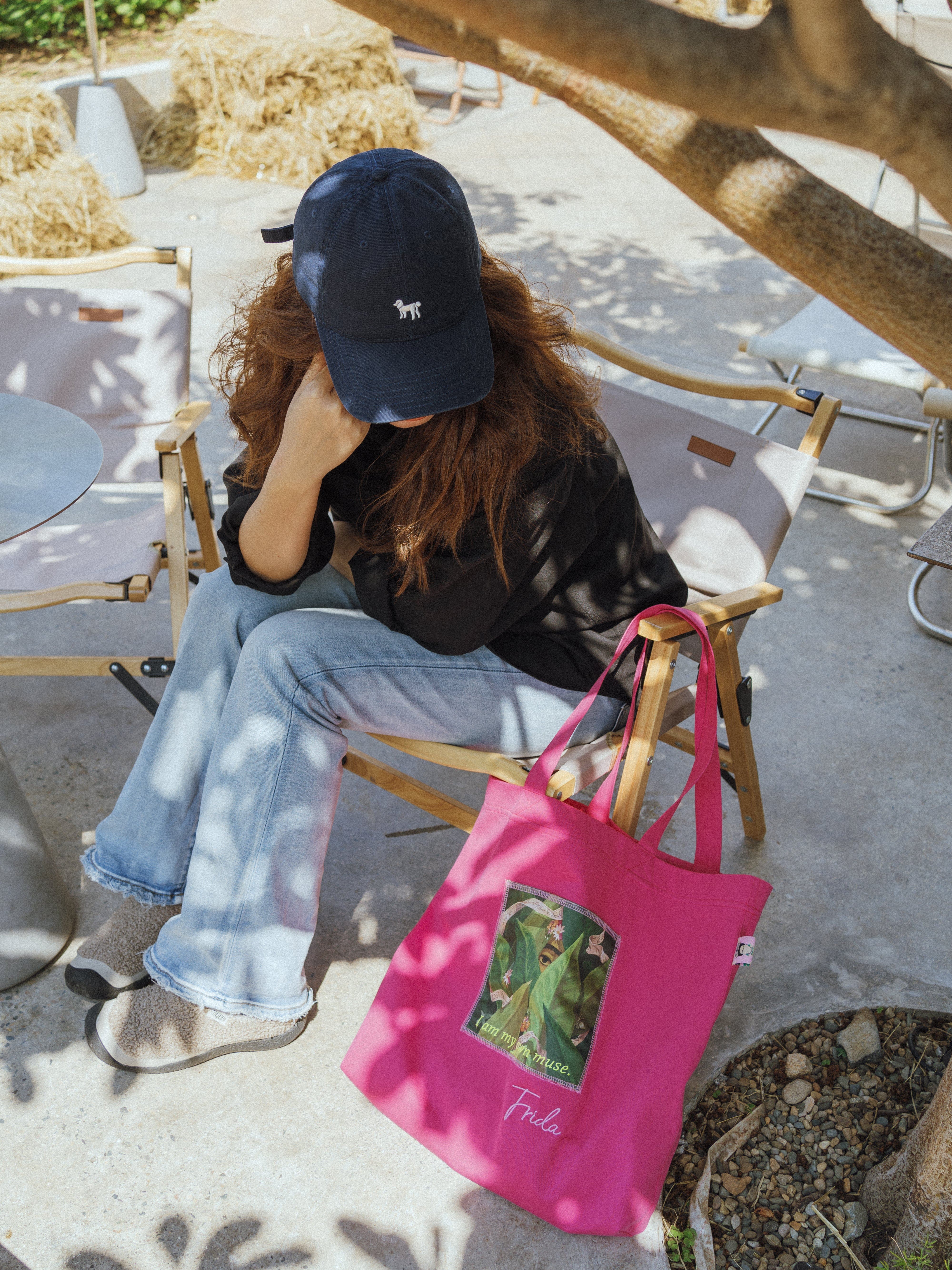 Lost Pattern "I Am My Own Muse by Frida" Cotton Tote Bag, Alternate, color, Viva Magenta