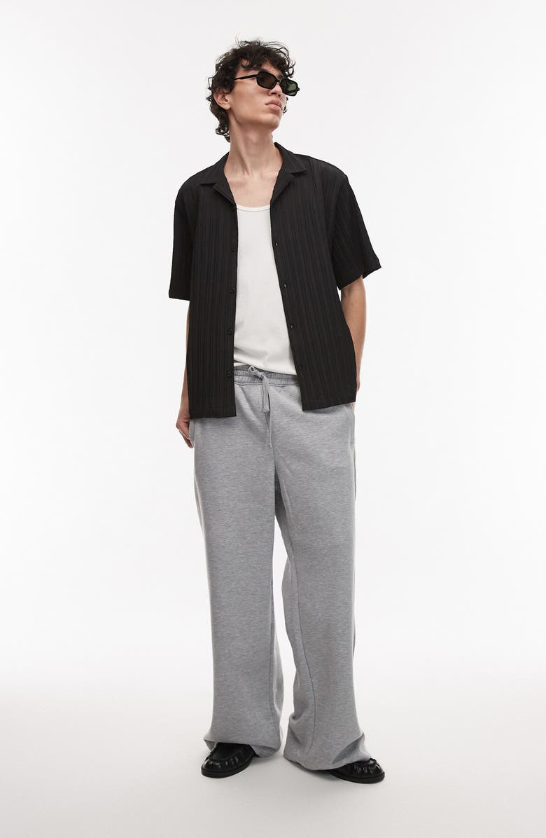 Topman Oversize Plissé Camp Shirt, Alternate, color, Black