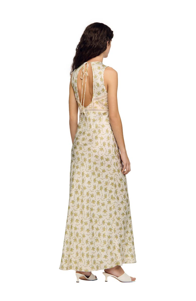 SANDRO Flower print maxi dress, Alternate, color, Olive / Ecru