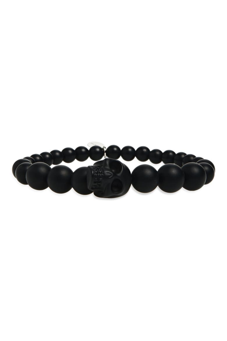 Men's Skull Ball Bead Stretch Bracelet, Main, color, BLACK