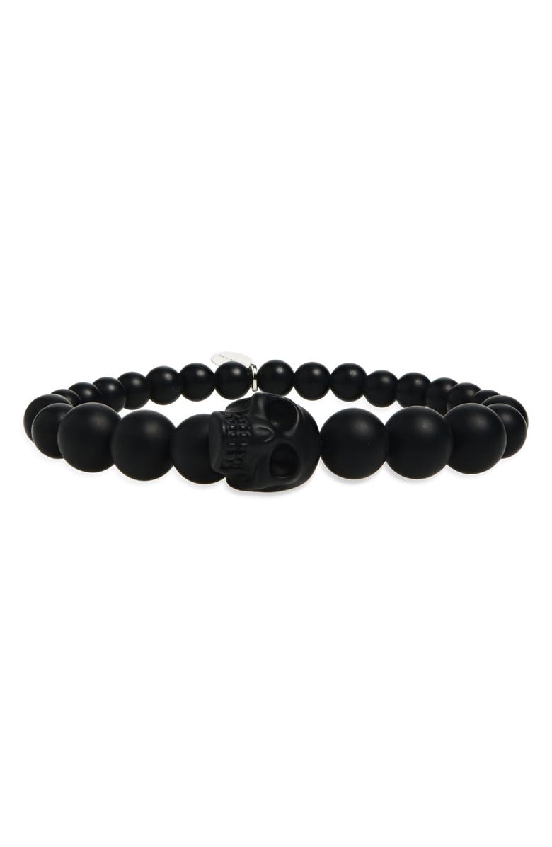 McQueen Men's Skull Ball Bead Stretch Bracelet, Main, color, Black