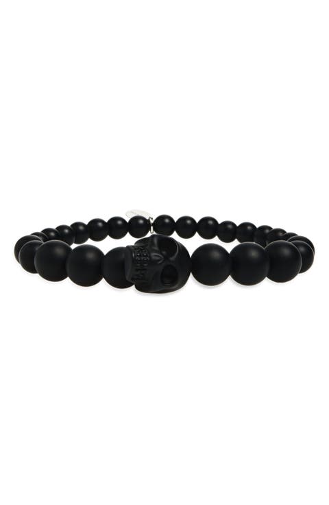 Men's Skull Ball Bead Stretch Bracelet