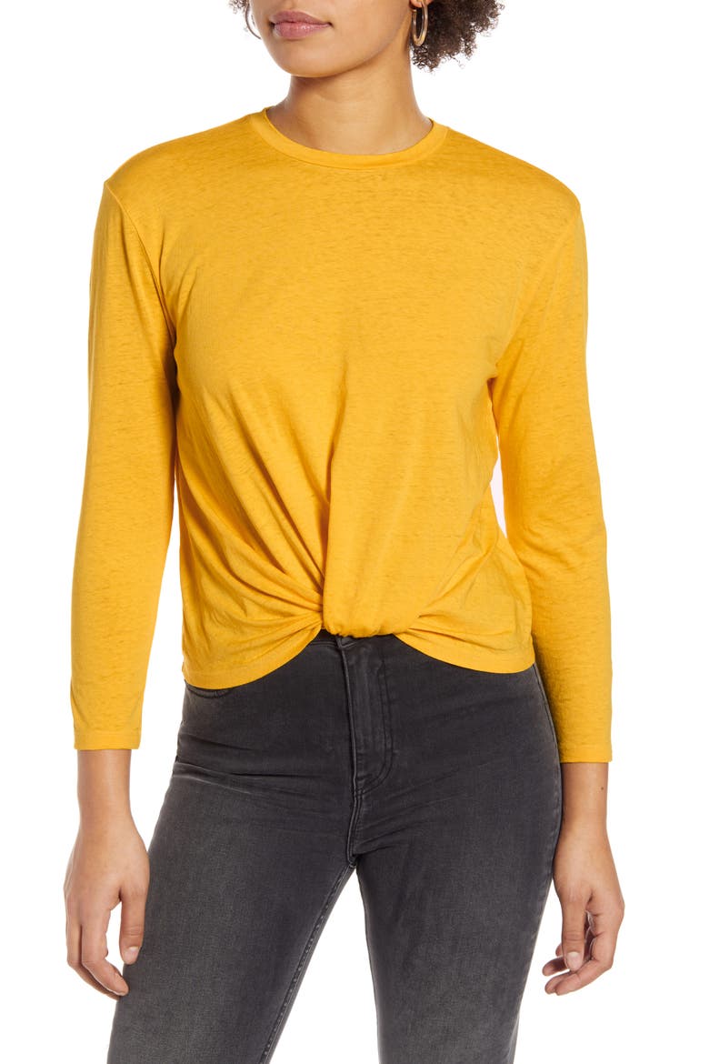 Knot Front Tee, Main, color, YELLOW SPECTRA