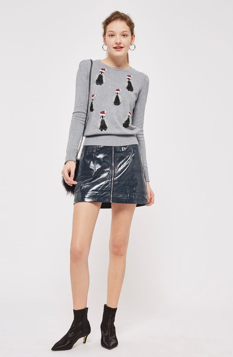 Topshop Sequin Penguin Sweater, Alternate, color, 