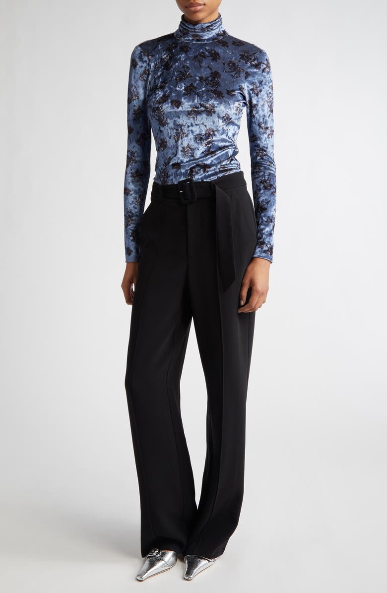 Cinq à Sept Kiara Carnation Print Velvet Turtleneck, Alternate, color,