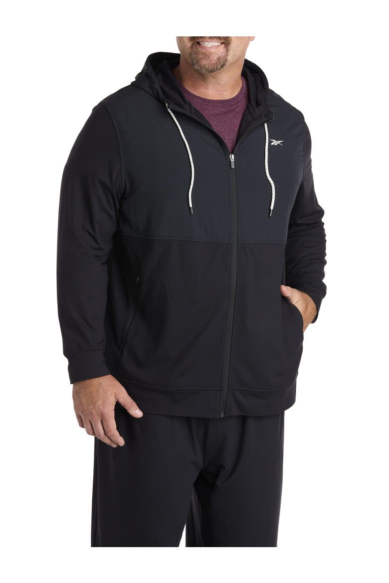 Big & Tall 365 Mixed Media Performance Hoodie, Main, color, BLACK SOLID