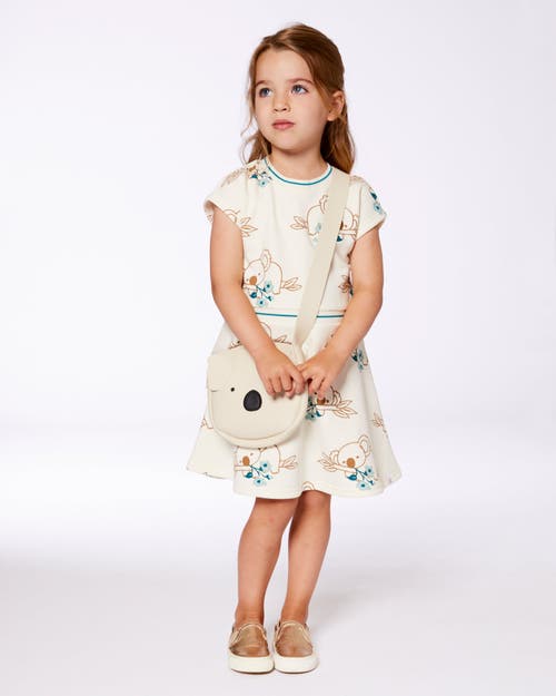 Deux Par Deux Little Girl's Printed French Terry Dress Off-white And Koala In Off-white And Koala