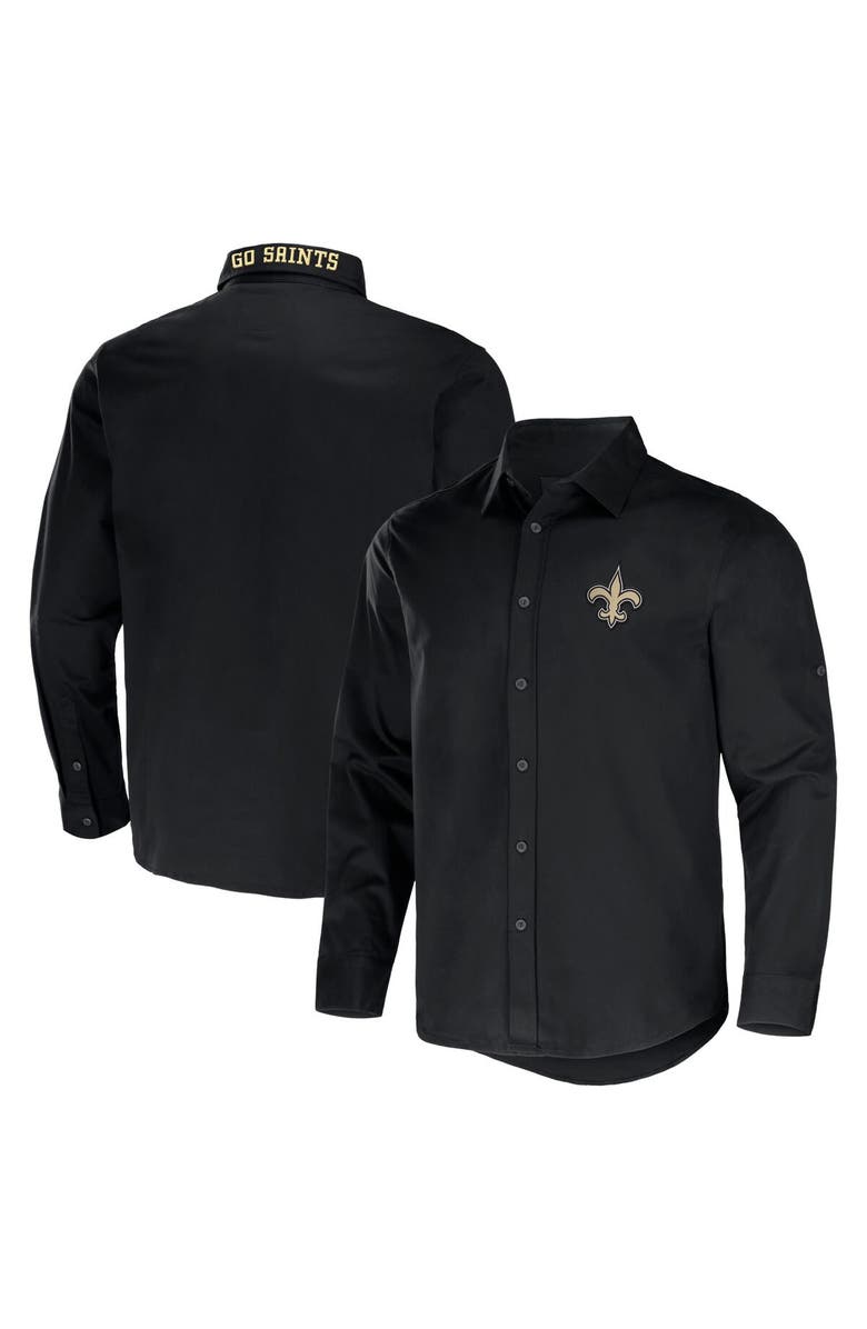 NFL X DARIUS RUCKER Men's NFL x Darius Rucker Collection by Fanatics Black New Orleans Saints Convertible Twill Long Sleeve Button-Up Shirt, Alternate, color,