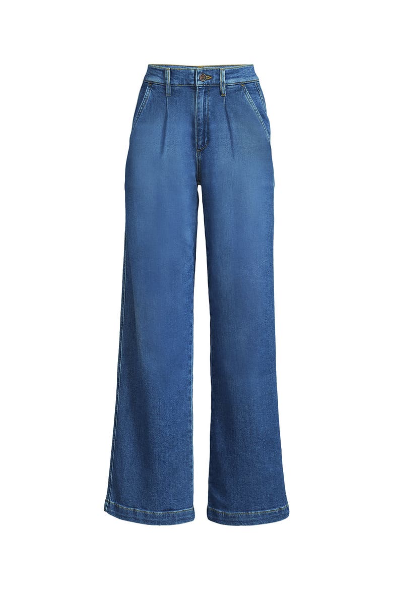 High Rise Soft Denim Pleated Wide Leg Trousers, Alternate, color, Indigo Tide Blue