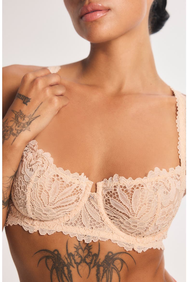 Romantic Corded Lace Unlined Underwire Bra, Alternate, color, HONEY NUDE
