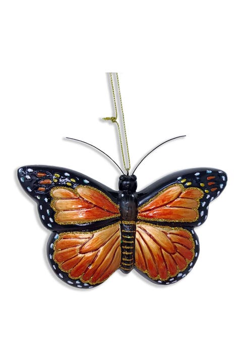 Glittered Monarch Butterfly Glass Ornament