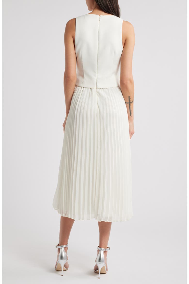 Myla Mixed Media Pleated Dress, Alternate, color, WHITE
