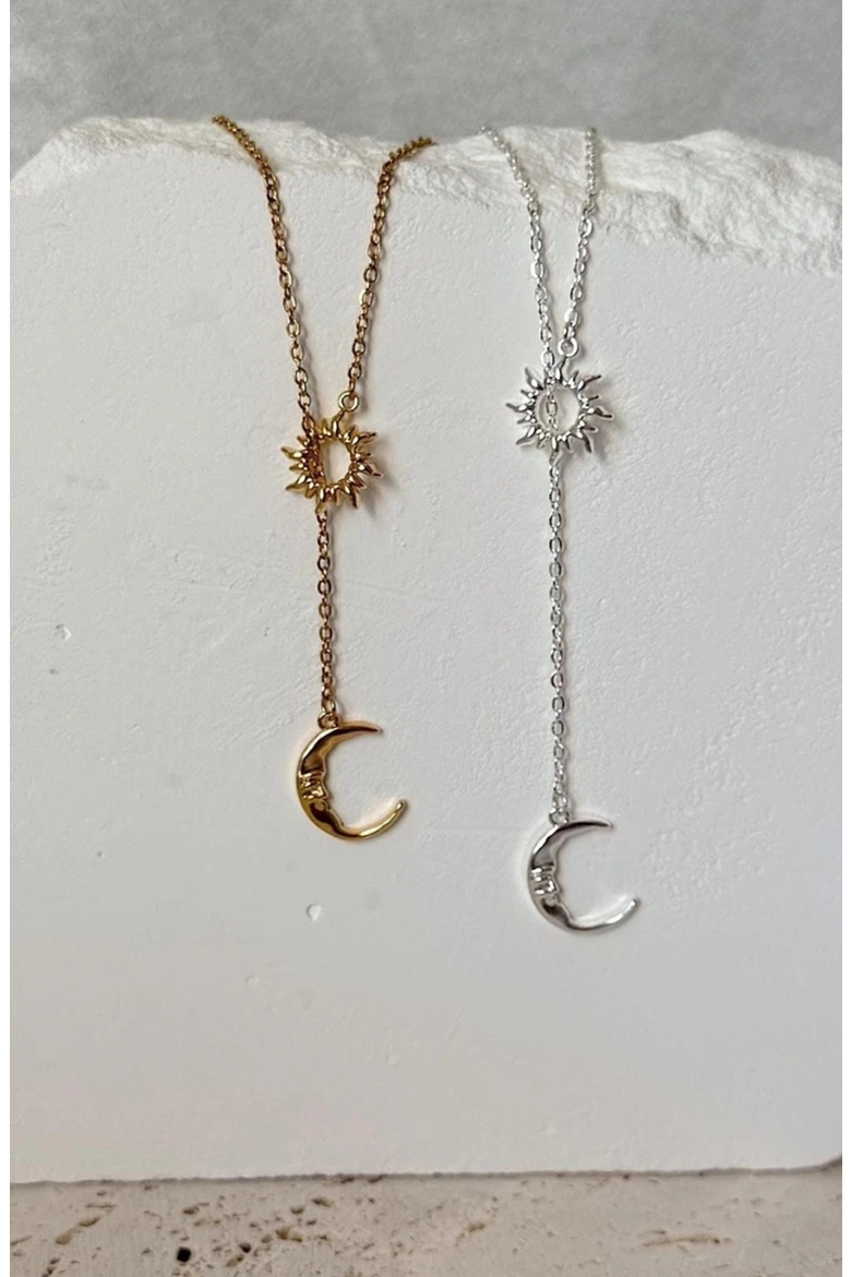 Sun and Moon Lariat Necklace, Alternate, color, Silver