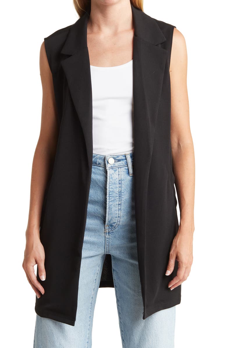 MELLODAY Notch Lapel Open Front Long Vest, Main, color, 