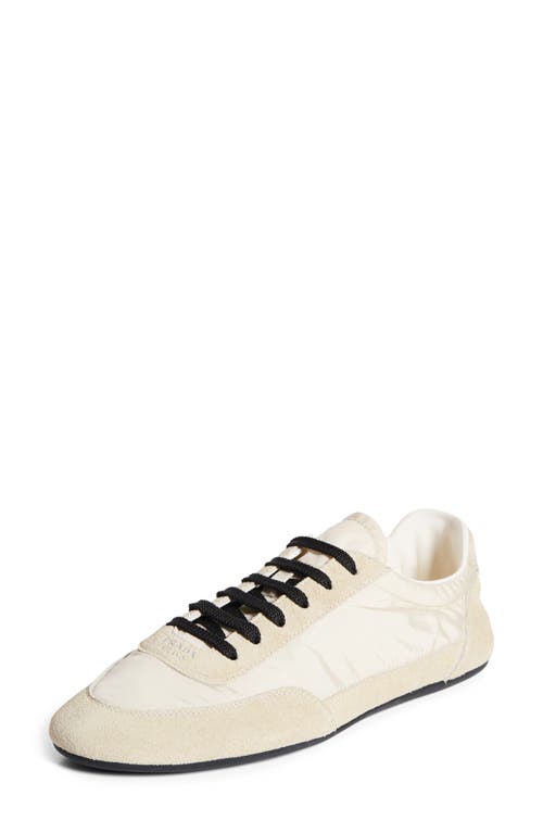 Prada Collapse Mixed Media Low Top Sneaker In Avorio