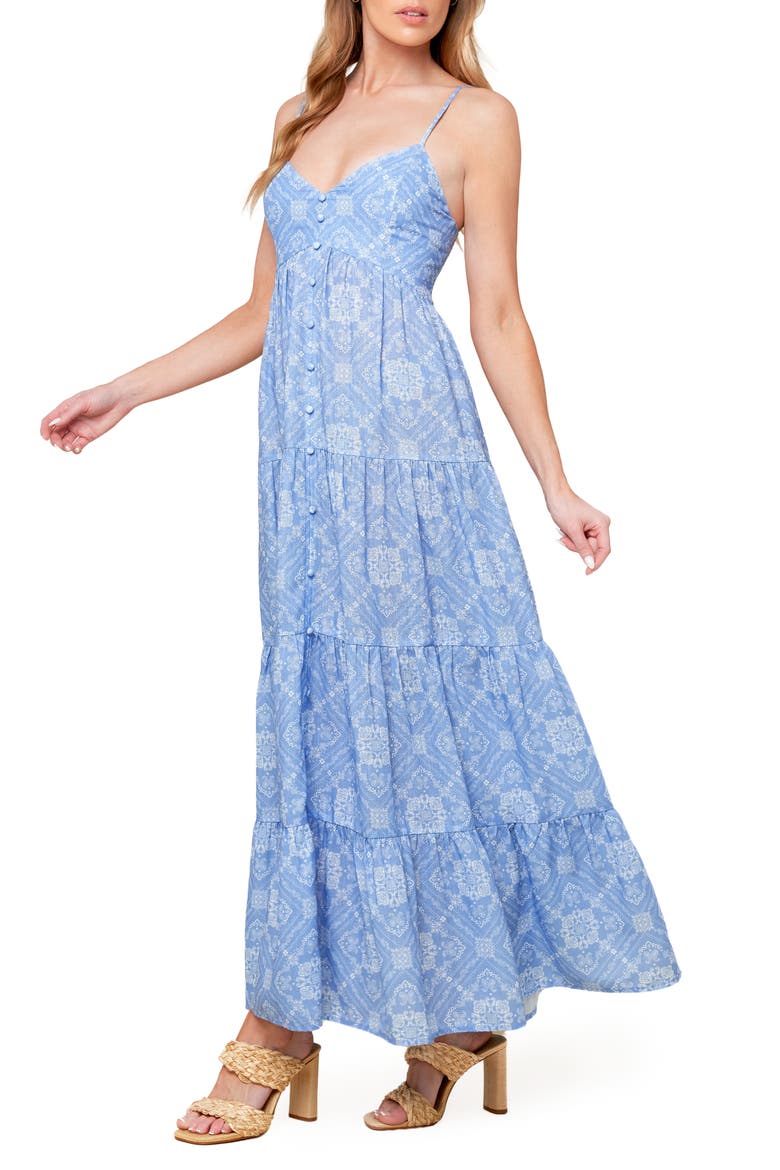 Bandana Print Tiered Maxi Dress, Alternate, color, SLATE BLUE