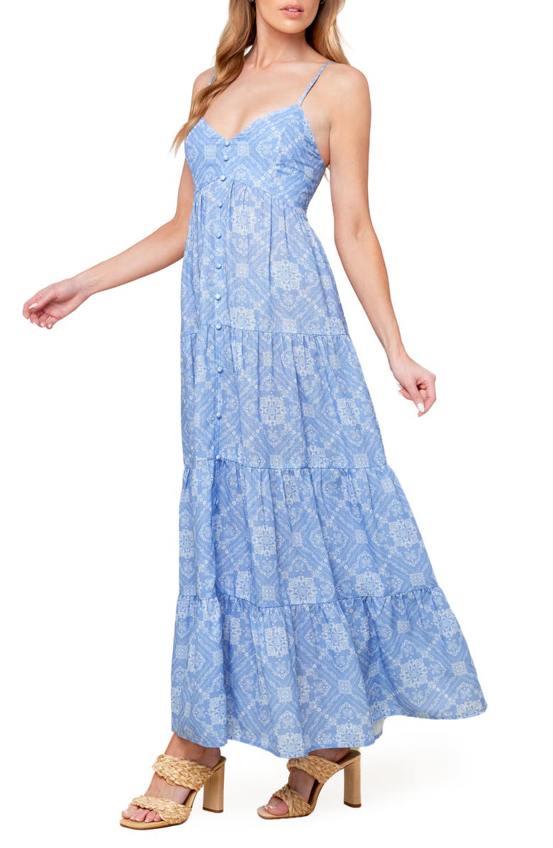 FLYING TOMATO Bandana Print Tiered Maxi Dress, Alternate, color, Slate Blue