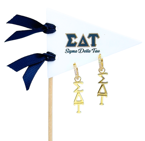 Sigma Delta Tau Greek Letter Huggie + Charm Earrings