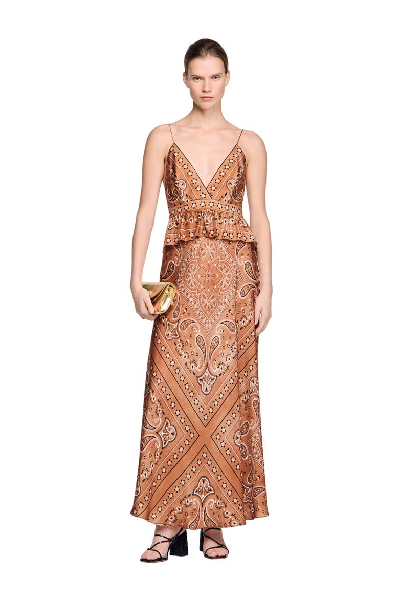 Bandana-print maxi dress, Alternate, color, Brown / black