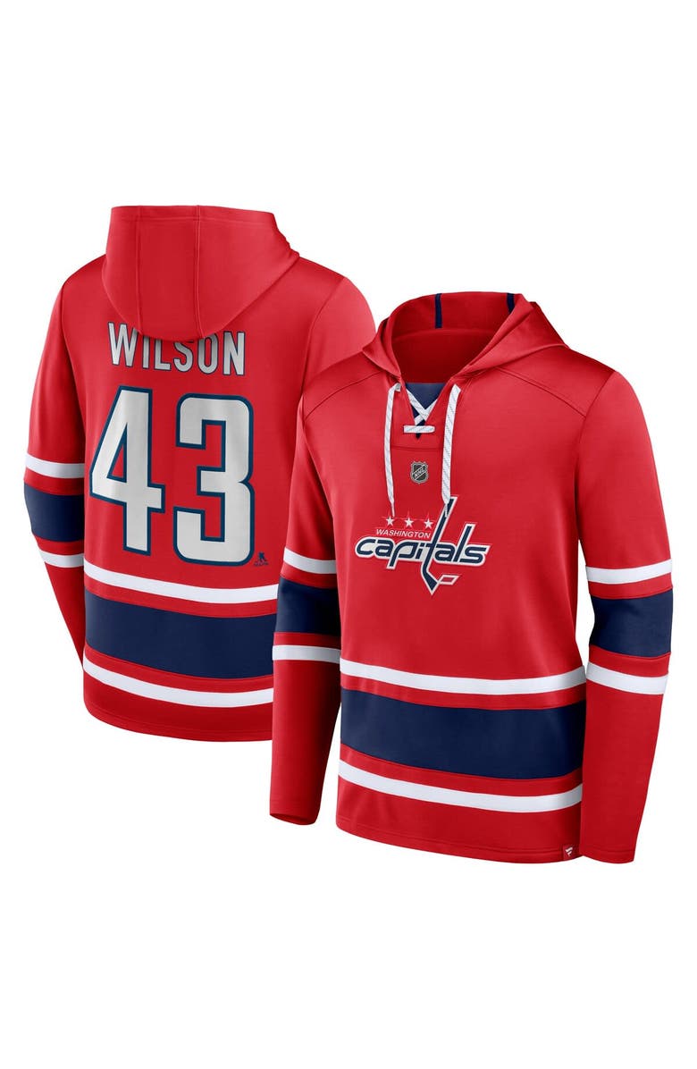 FANATICS Men's Fanatics Branded Tom Wilson Red Washington Capitals Name & Number Lace-Up Pullover Hoodie, Alternate, color, Red