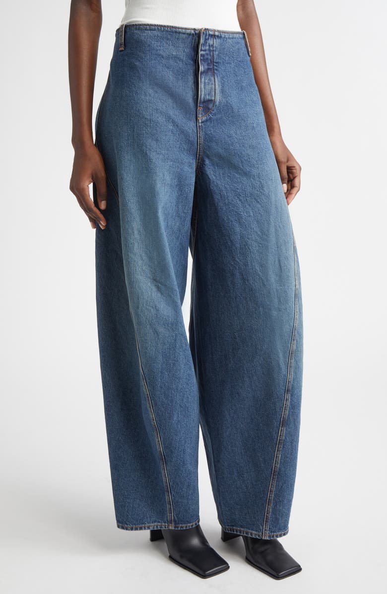 Alaïa Barrel Leg Jeans, Main, color, Bleu Delave